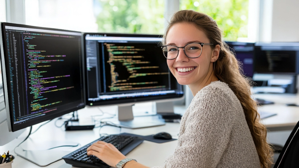 Ung kvinnlig programmerare med AI-kompetens