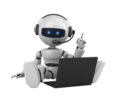 AI-robot sitter vid laptop och söker jobb